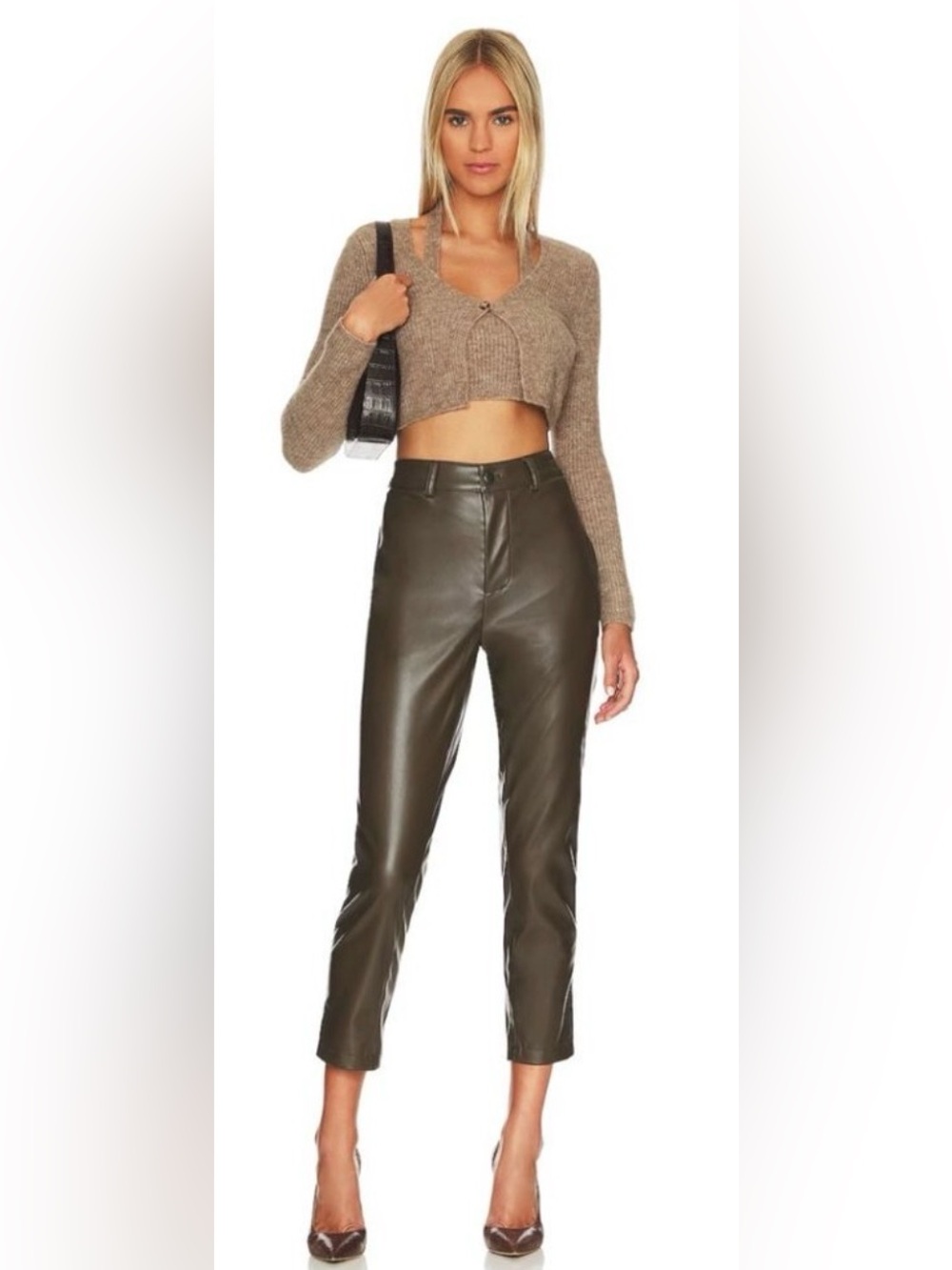 BCBGeneration | NEW Straight Cut Cropped Vegan Leather Pant in Olive Size XS